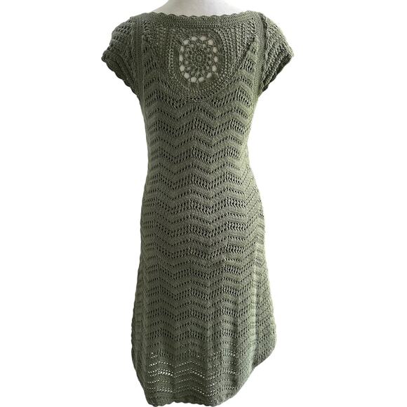 Athleta Sage Green Crochet Cotton Knit A-Line Cap Sleeve Dress Size Medium - Picture 4 of 6